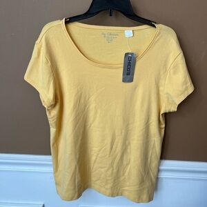 Chico's Audrina Cap Dandelion Butter Yellow Short Sleeve Tee Size 3